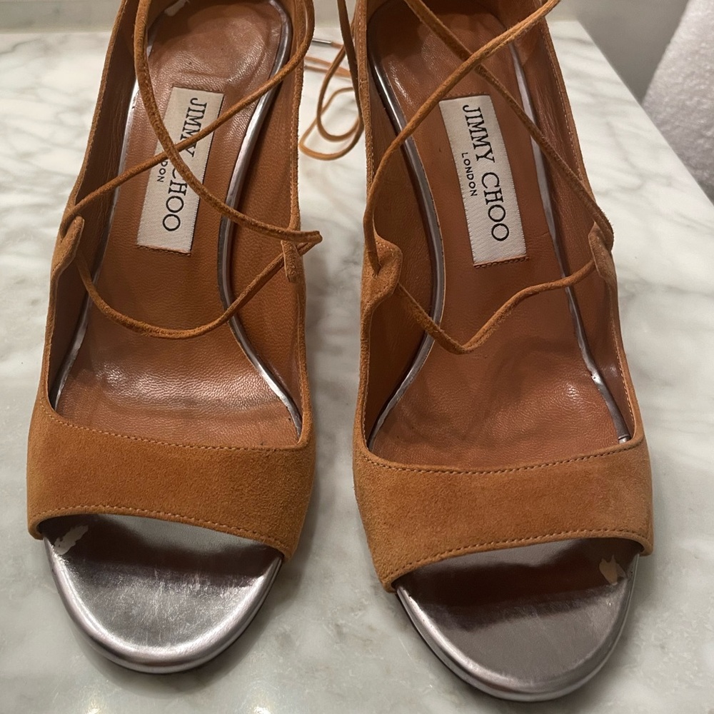 Jimmy Choo Vernie Lace Up Sandal in Tan size 36.5 - Picture 7 of 12